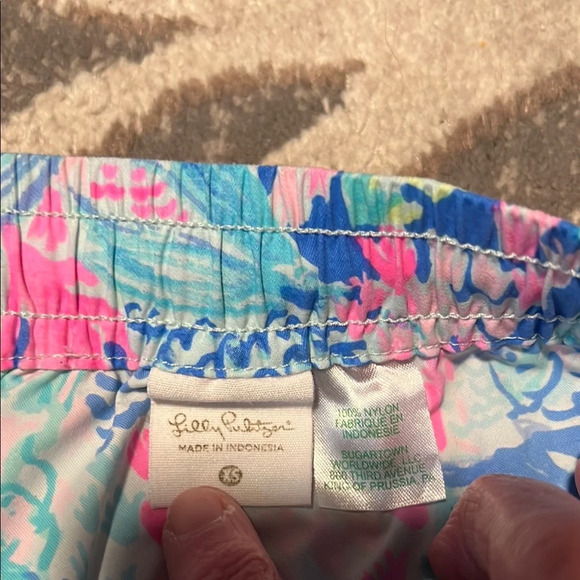 Lilly Pulitzer Pink and Blue Athletic Shorts Vibrant Design has pockets. - Picture 3 of 4